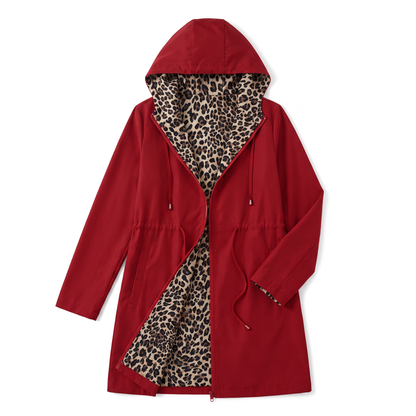 Sunoire womens reversible polyester coat with hood and zip pockets garment flatlay 01