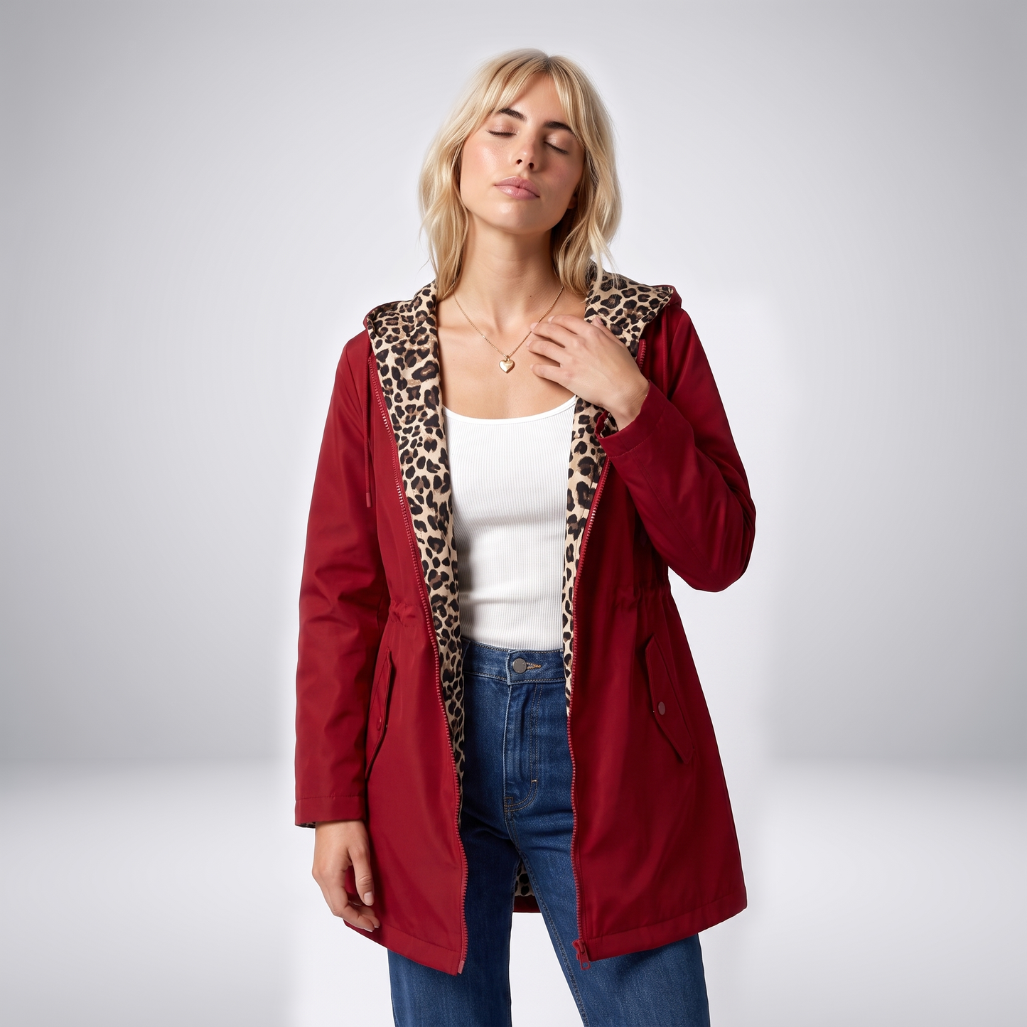 Sunoire womens reversible polyester coat with hood and zip pockets top front crop 01