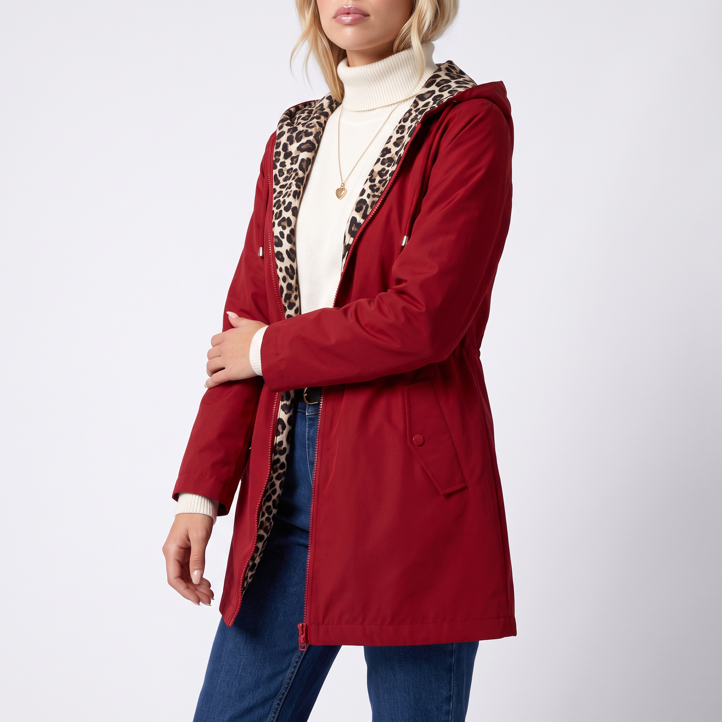 Sunoire womens reversible polyester coat with hood and zip pockets torso crop 01