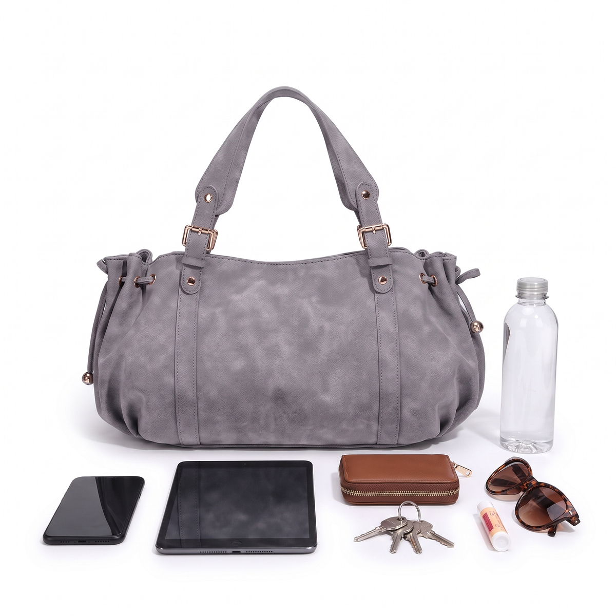 Women's Ruched Faux Suede Hobo Bag, what fits inside