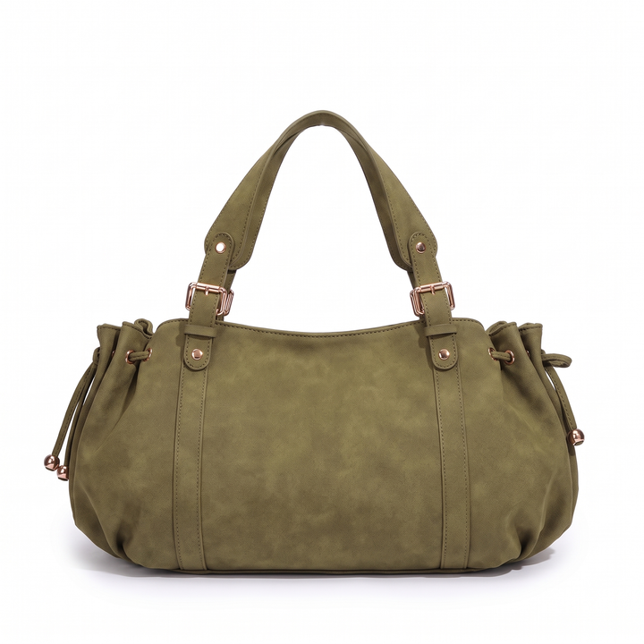 Women's Slouchy Faux Suede Hobo Bag, Grey Ruched Shoulder Bag — Olive