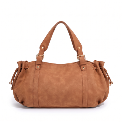 Women's Ruched Faux Suede Hobo Bag in Tan