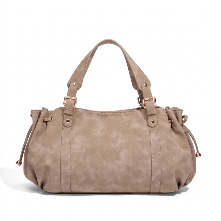 Women's Slouchy Faux Suede Hobo Bag, Grey Ruched Shoulder Bag — Taupe