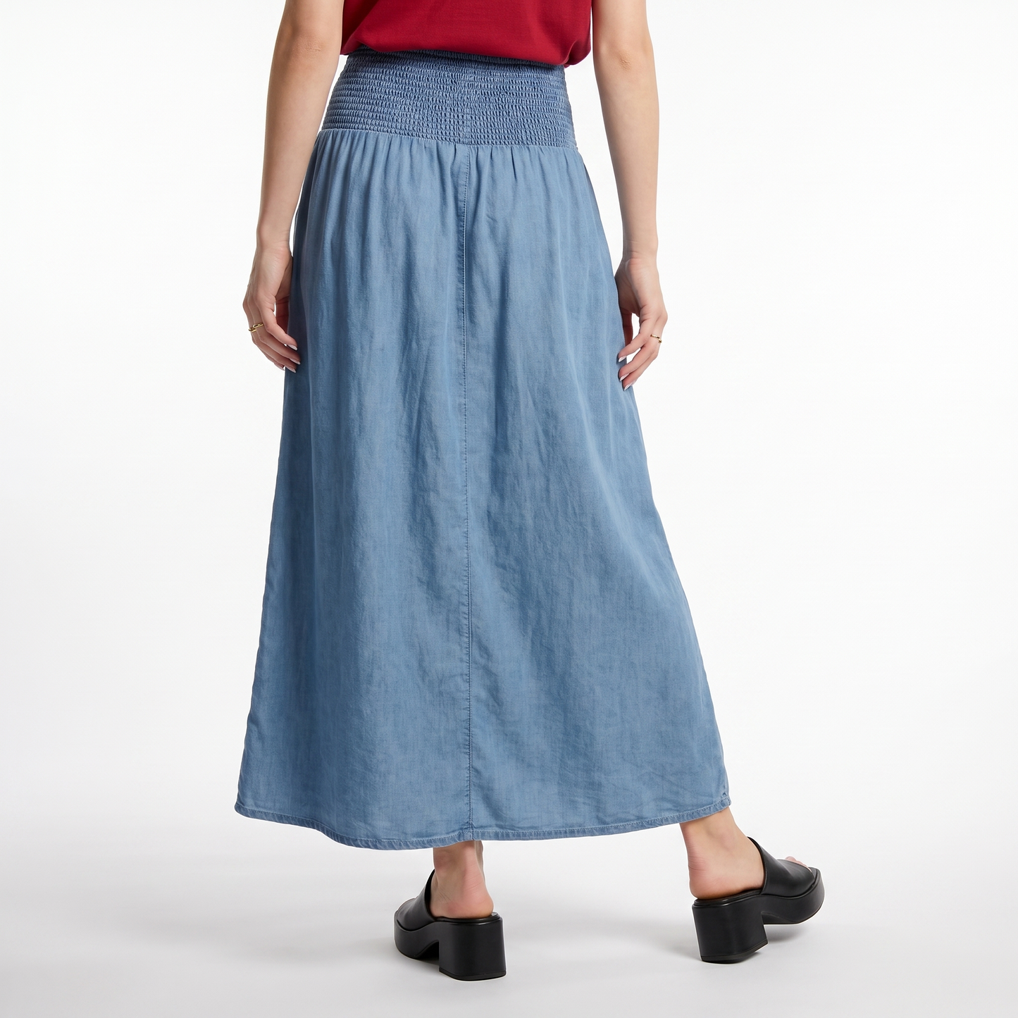Sunoire womens skirt wide smocked waistband bottom back crop 01