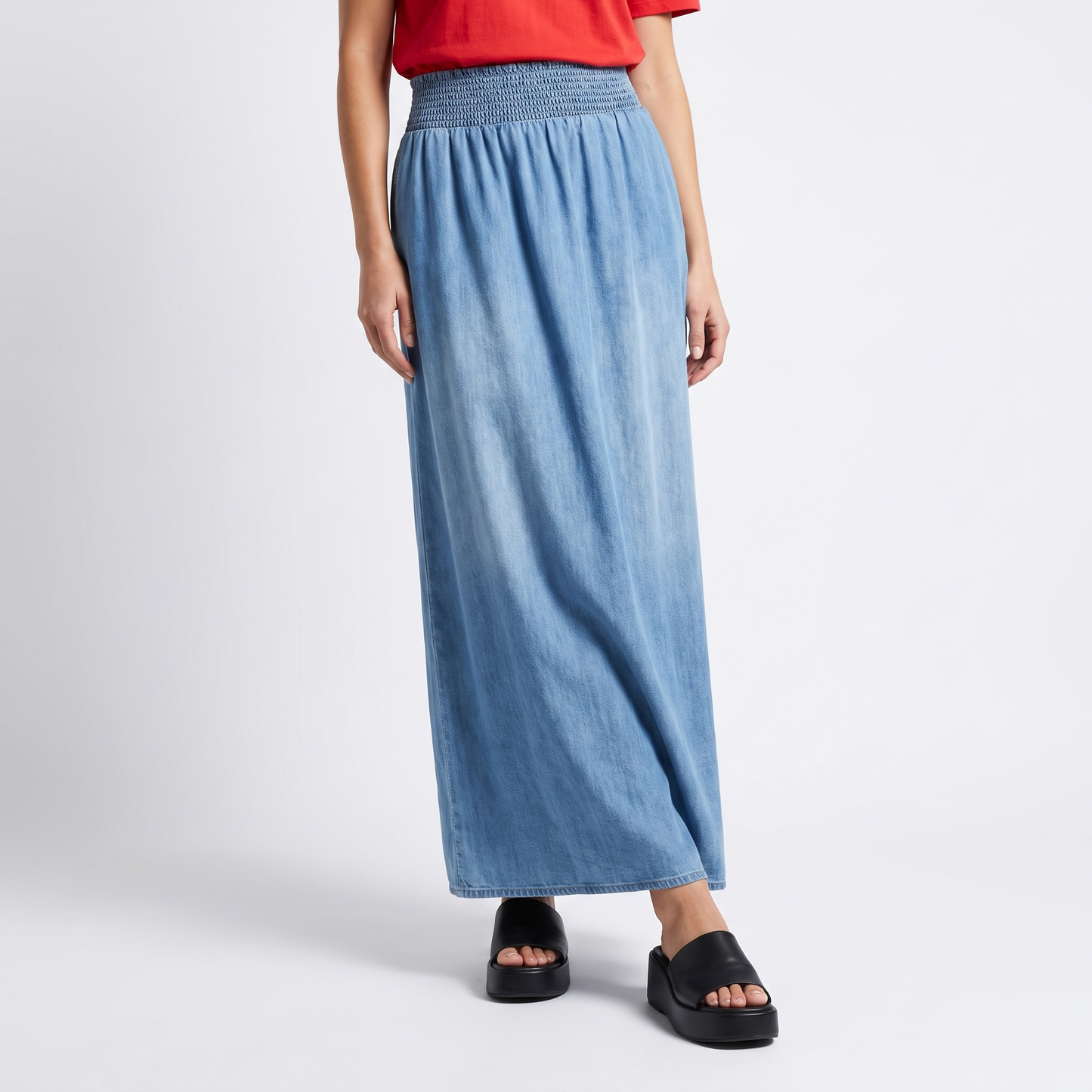 Sunoire womens skirt wide smocked waistband bottom front crop 01
