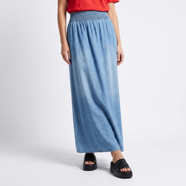 Sunoire womens skirt wide smocked waistband bottom front crop 01