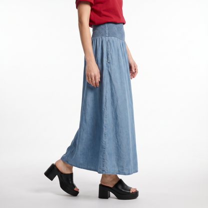 Sunoire womens skirt wide smocked waistband bottom side crop 01