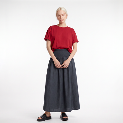 Sunoire womens skirt wide smocked waistband colorway grey front hero 01