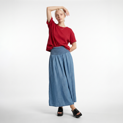 Sunoire womens skirt wide smocked waistband front hero 01
