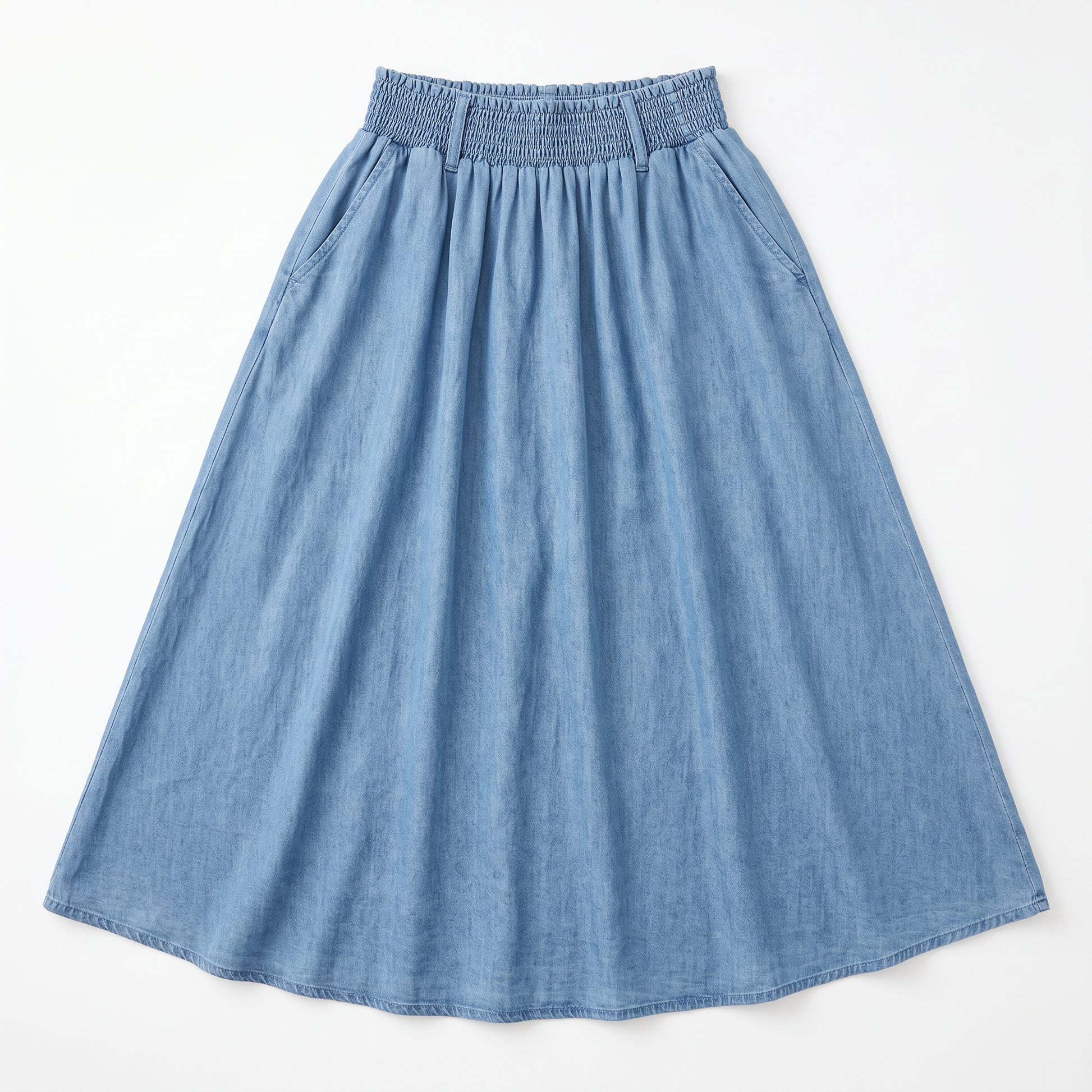 Sunoire womens skirt wide smocked waistband garment flatlay 01