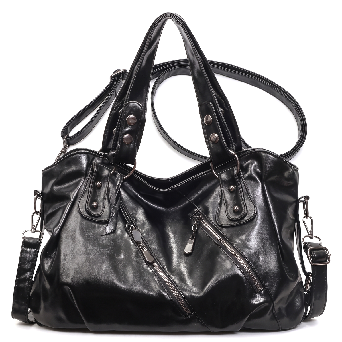 Women's Slouchy Vegan Leather Hobo Bag, front view
