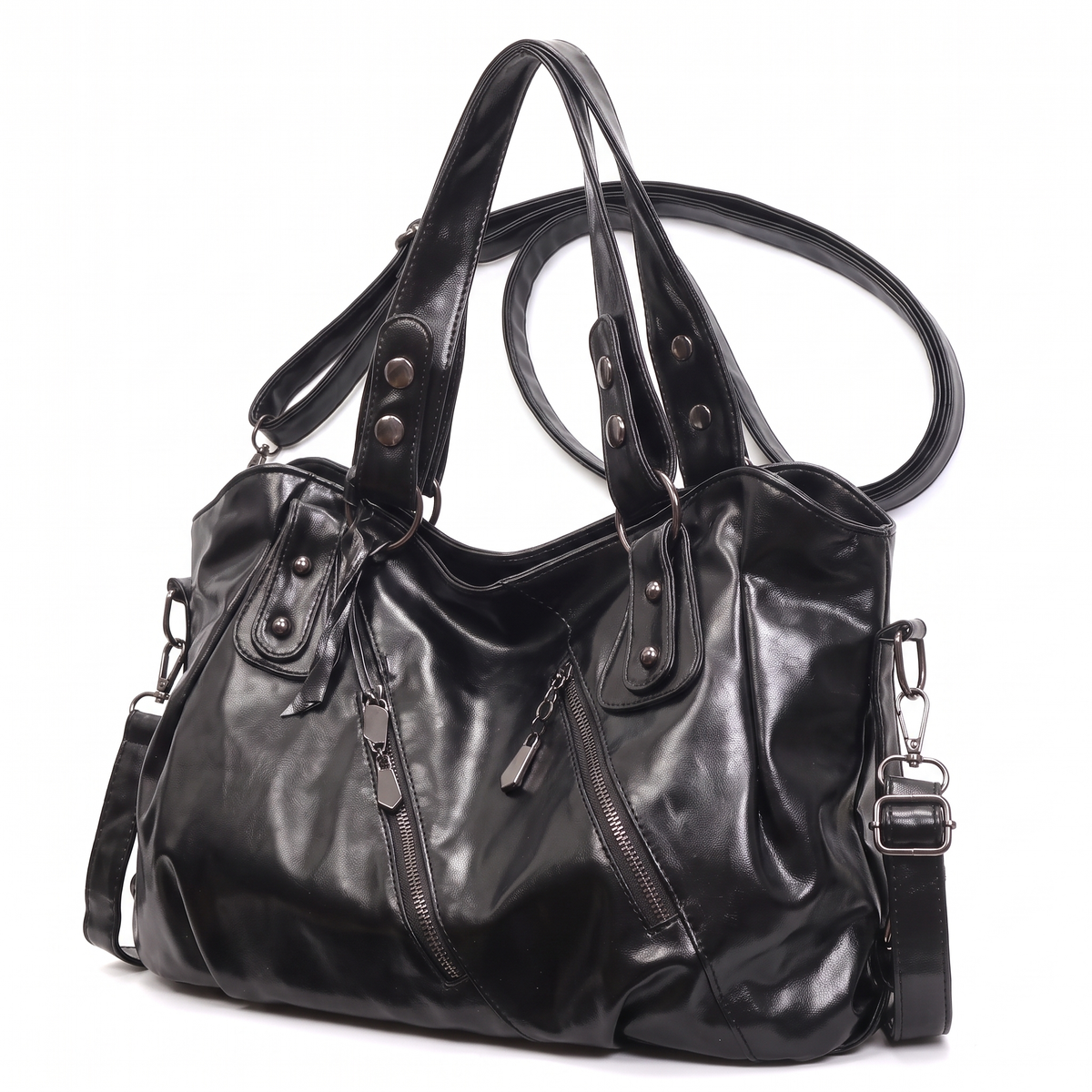 Women's Slouchy Vegan Leather Hobo Bag, three-quarter view