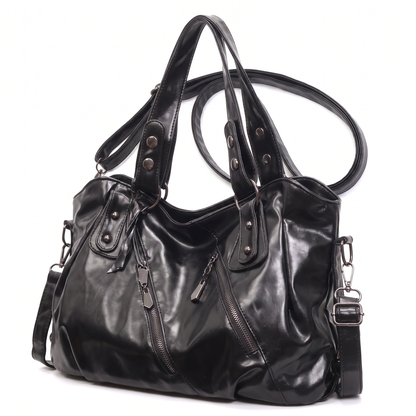 Women's Slouchy Vegan Leather Hobo Bag, three-quarter view