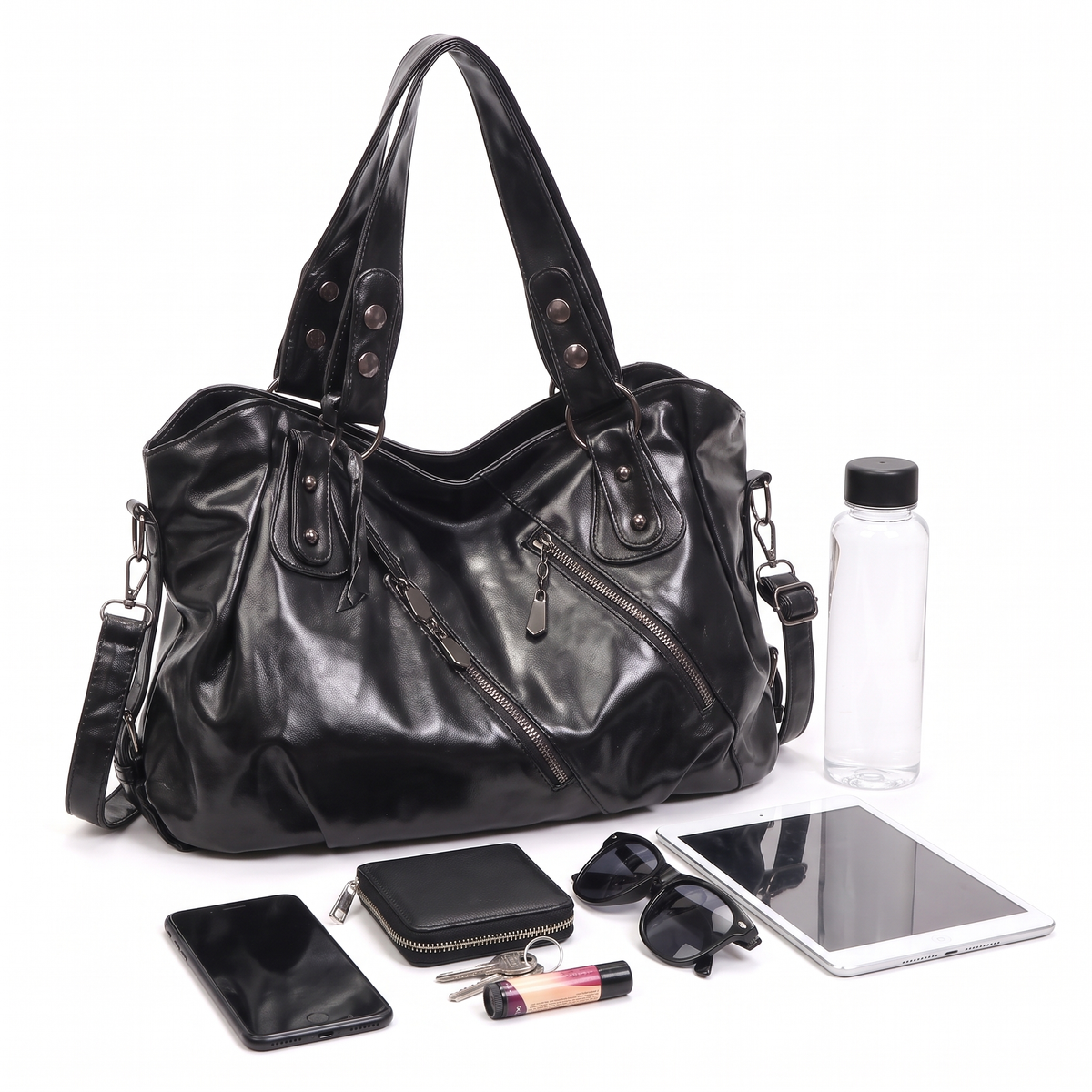 Women's Slouchy Vegan Leather Hobo Bag, what fits inside
