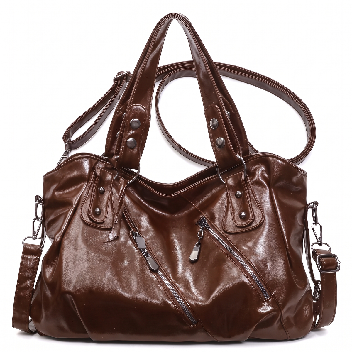 Women's Slouchy Vegan Leather Hobo Bag in Chestnut Brown