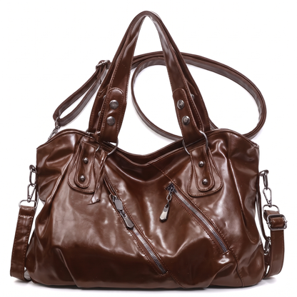 Women's Slouchy Vegan Leather Hobo Bag in Chestnut Brown