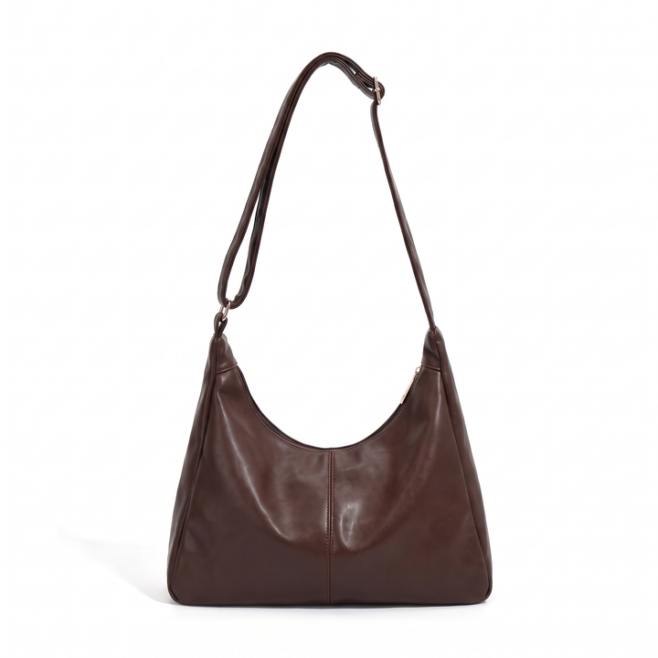 Women's Slouchy Faux Leather Hobo Bag, Black Everyday Casual Shoulder Bag — Dark Brown