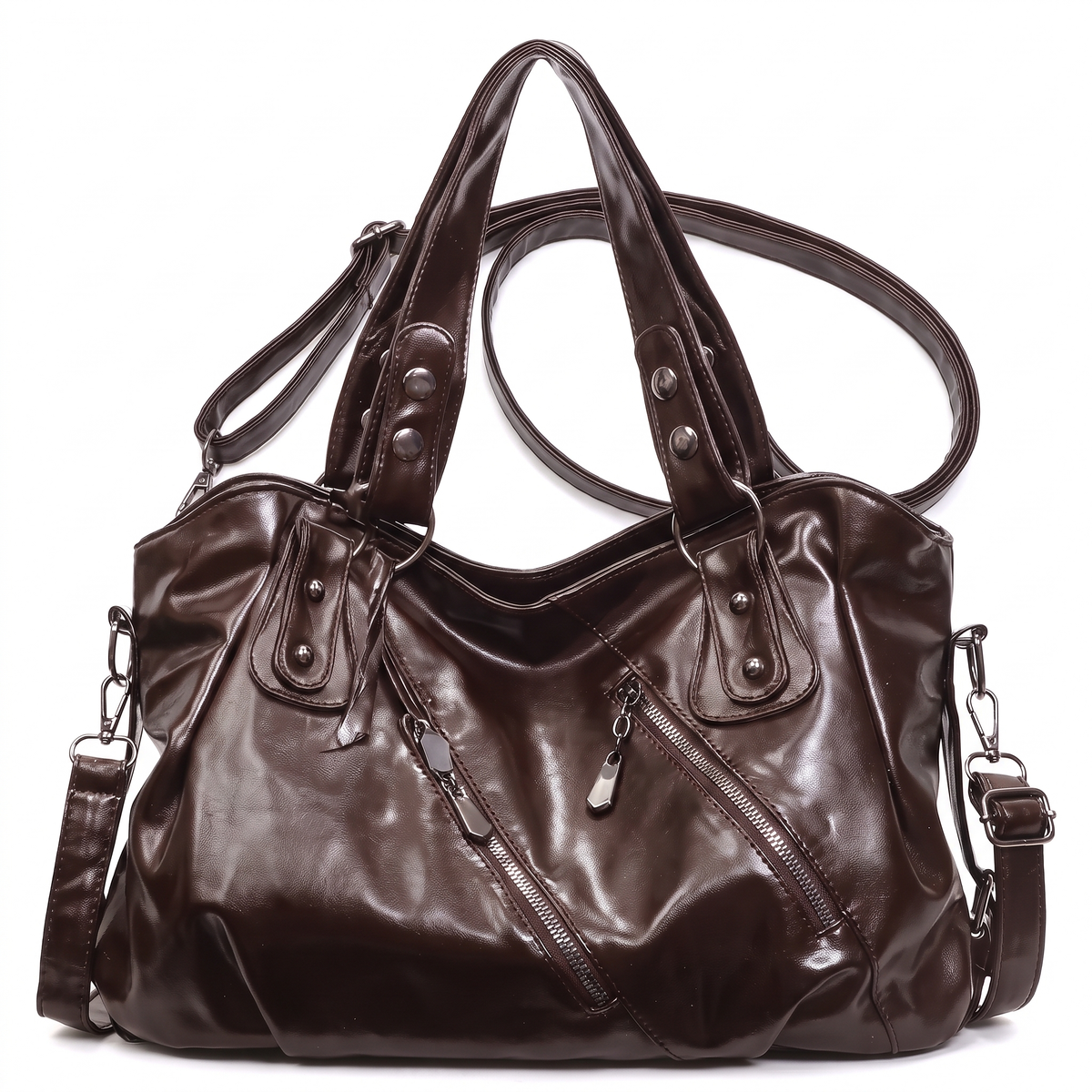 Women's Slouchy Vegan Leather Hobo Bag in Espresso Brown