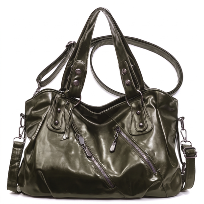Women's Slouchy Vegan Leather Hobo Bag in Olive Green