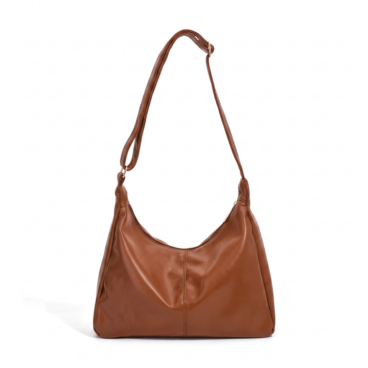 Women's Slouchy Faux Leather Hobo Bag, Black Everyday Casual Shoulder Bag — Tan