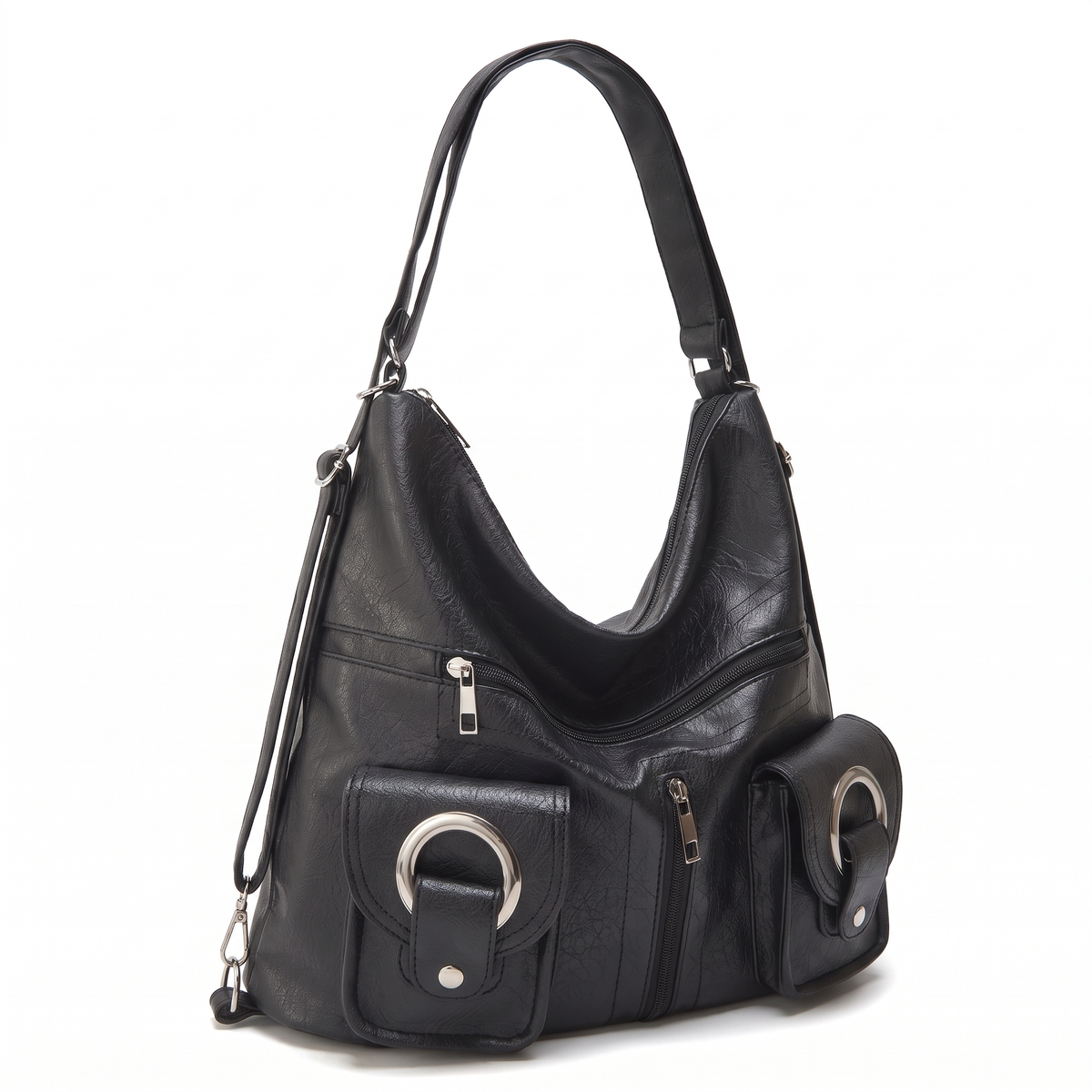 Women's Slouchy Vegan Leather Hobo Bag, three-quarter view