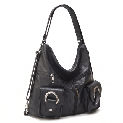 Women's Slouchy Vegan Leather Hobo Bag, three-quarter view