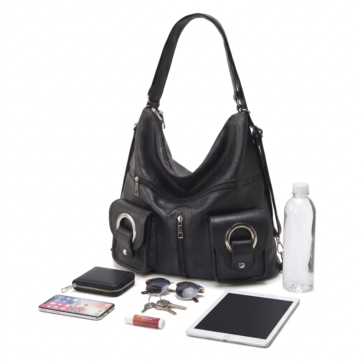Women's Slouchy Vegan Leather Hobo Bag, what fits inside