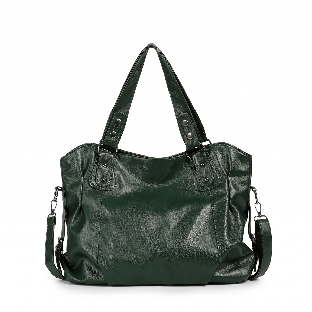 Women's Slouchy Faux Leather Riveted Tote Bag, front view