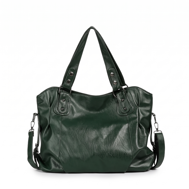 Women's Slouchy Faux Leather Riveted Tote Bag, front view