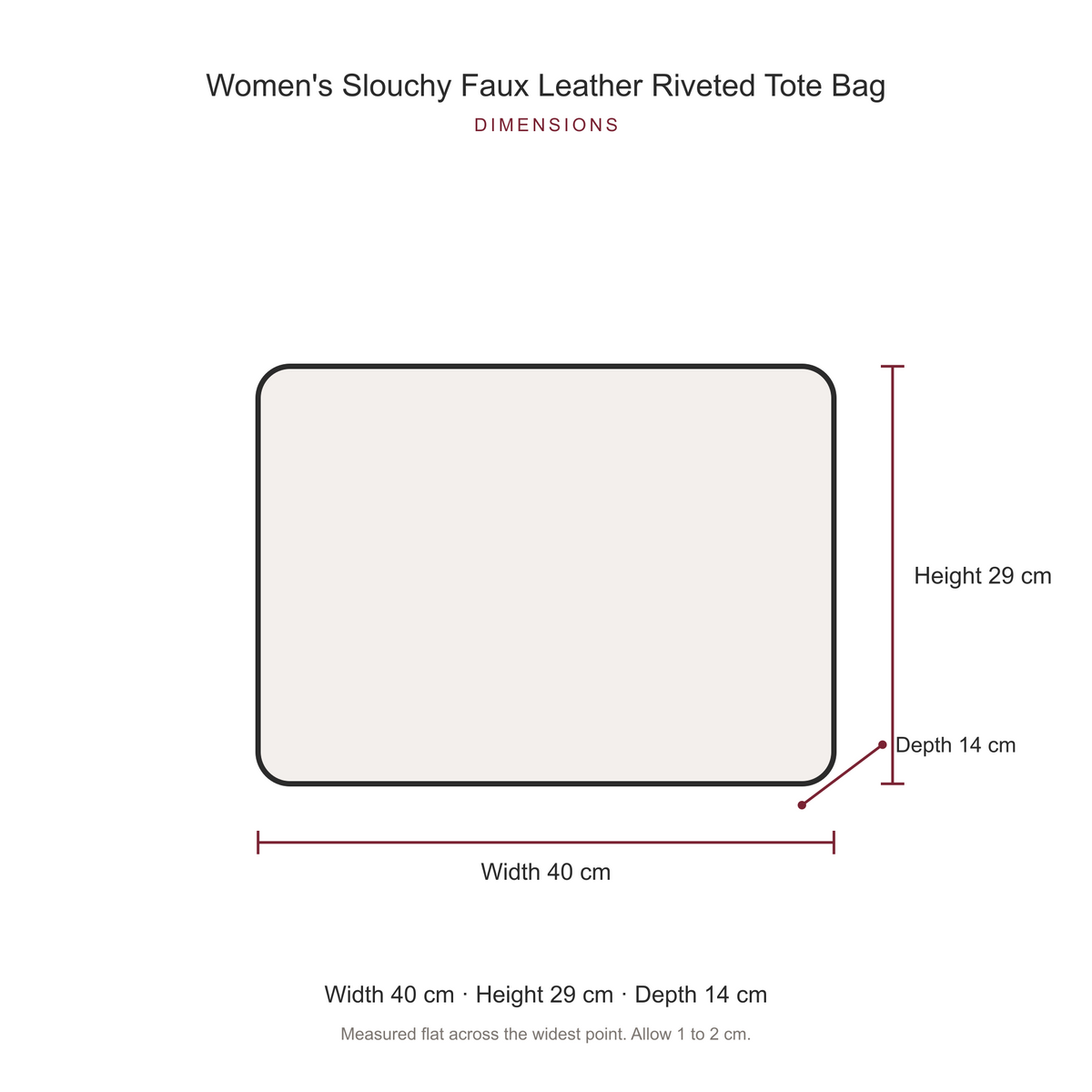 Women's Slouchy Faux Leather Riveted Tote Bag, dimensions