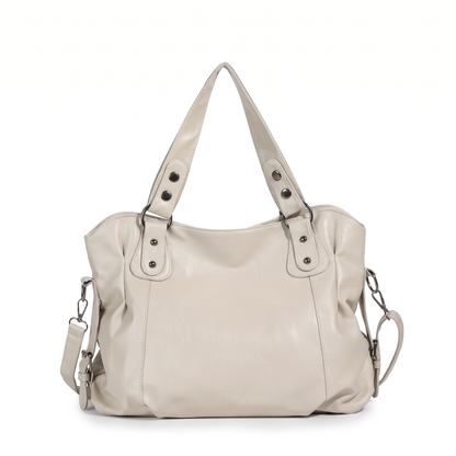 Women's Slouchy Faux Leather Riveted Tote Bag in Cream