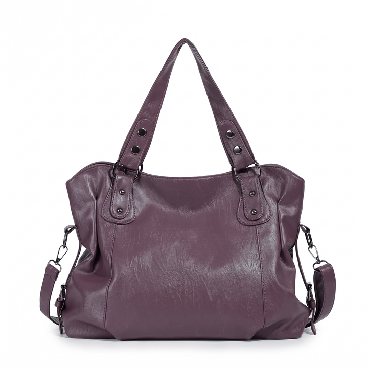 Women's Slouchy Faux Leather Tote Bag, Forest Green Shoulder Bag — Plum