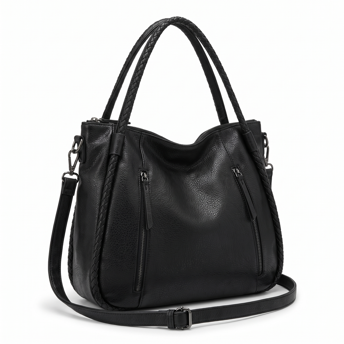 Women's Slouchy Faux Leather Tote Bag, three-quarter view