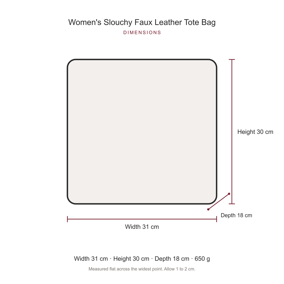 Women's Slouchy Faux Leather Tote Bag, dimensions