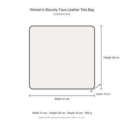 Women's Slouchy Faux Leather Tote Bag, dimensions