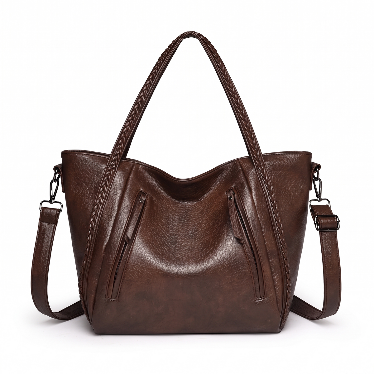 Women's Slouchy Faux Leather Tote Bag in Dark Brown