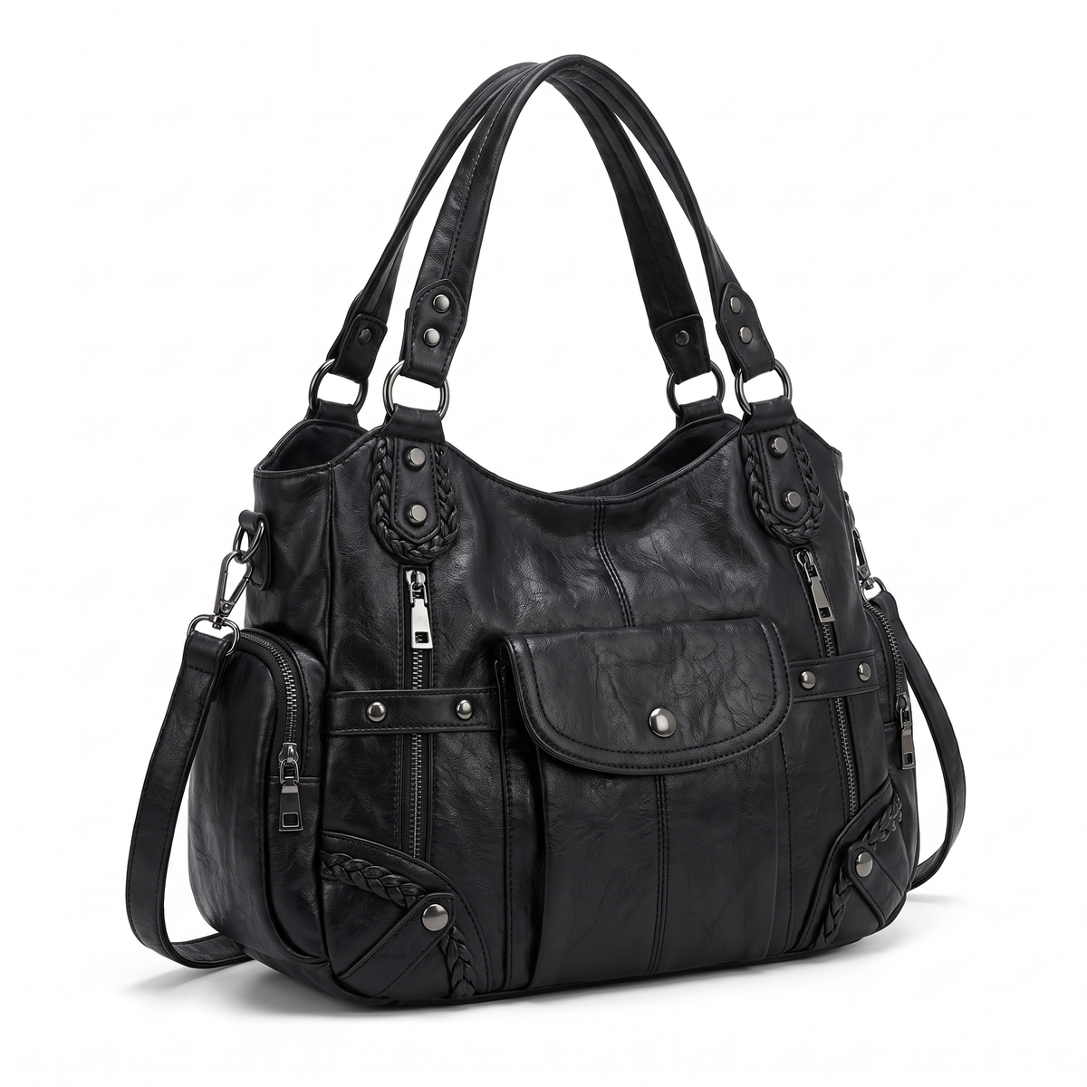 Women's Small Vegan Leather Hobo Bag, three-quarter view