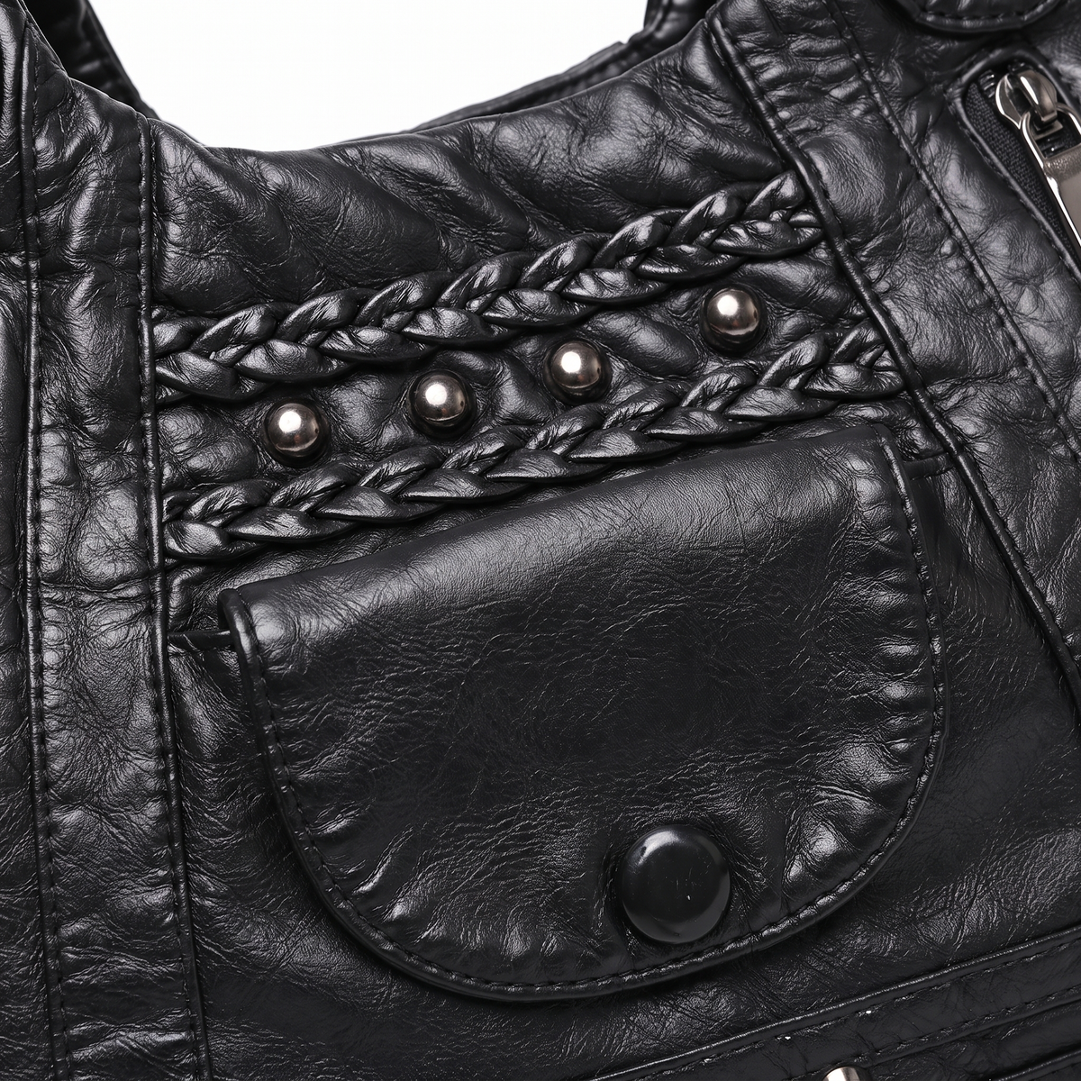 Women's Small Vegan Leather Hobo Bag, hardware close-up