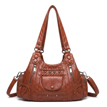 Women's Small Vegan Leather Hobo Bag in Cognac Brown