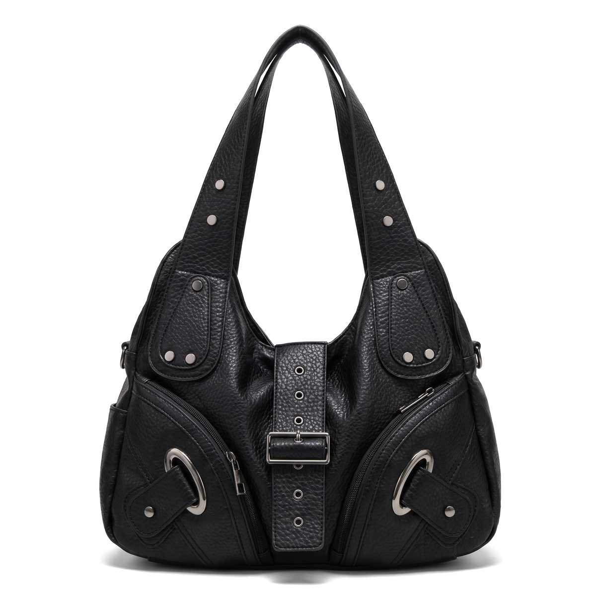Women's Studded Vegan Leather Hobo Bag, front view