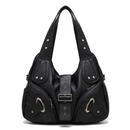 Women's Studded Vegan Leather Hobo Bag, front view