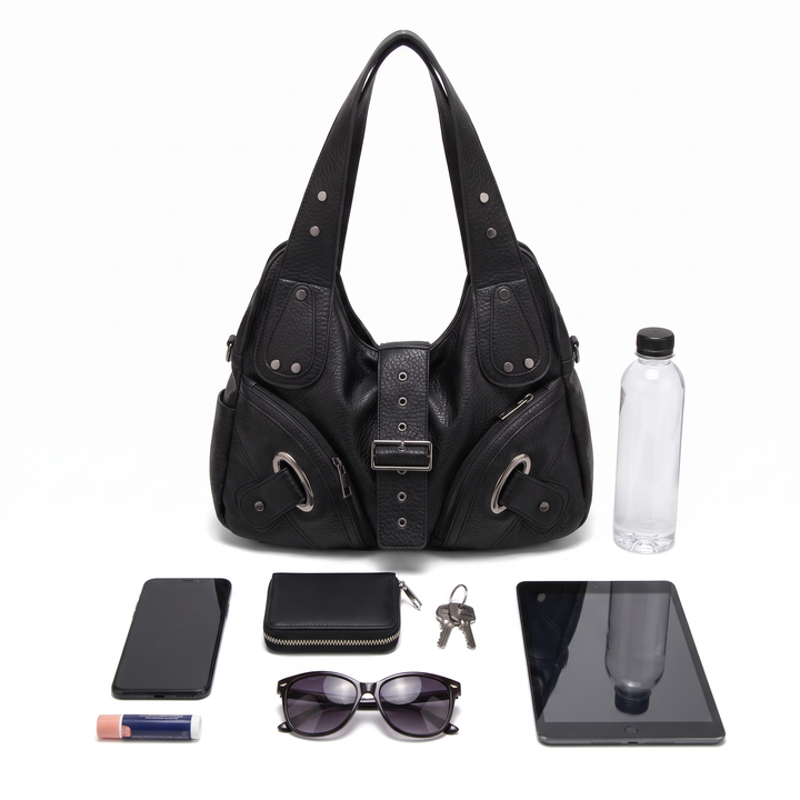 Women's Studded Vegan Leather Hobo Bag, what fits inside