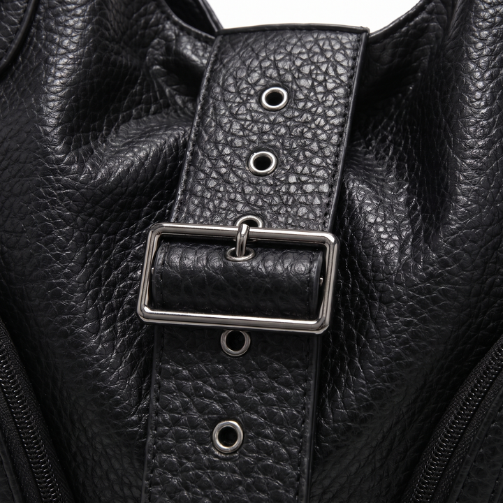 Women's Studded Vegan Leather Hobo Bag, hardware close-up