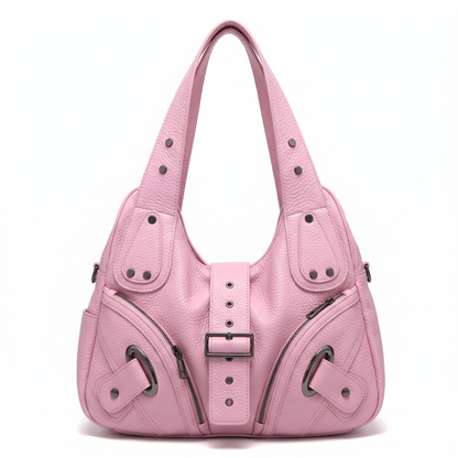 Women's Studded Vegan Leather Hobo Bag in Baby Pink