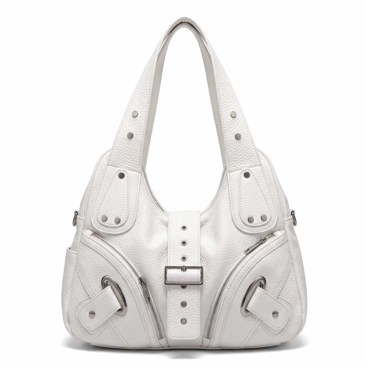 Women's Studded Vegan Leather Hobo Bag in White