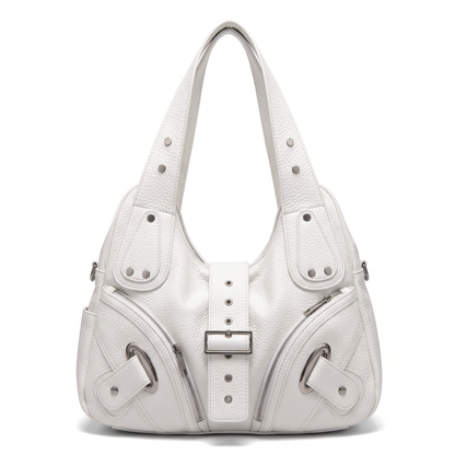 Women's Studded Vegan Leather Hobo Bag in White