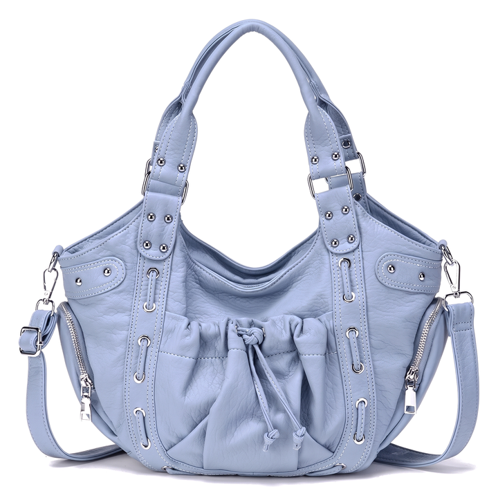 Women's Studded Vegan Leather Hobo Bag, front view
