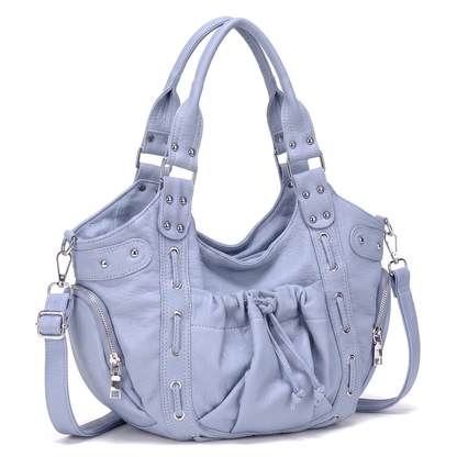 Women's Studded Vegan Leather Hobo Bag, three-quarter view