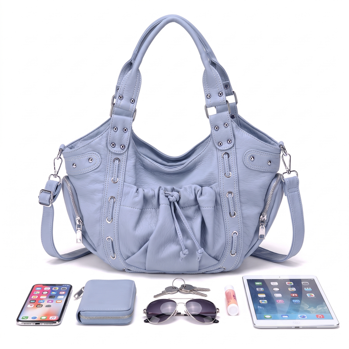 Women's Studded Vegan Leather Hobo Bag, what fits inside