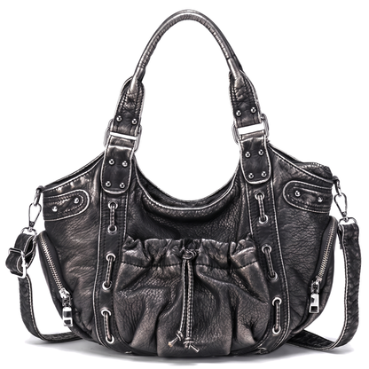 Women's Studded Vegan Leather Hobo Bag in Black Silver